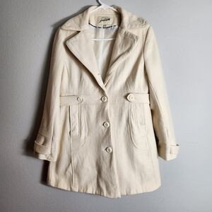 Grane Womens Y2K Wool Blend Cream Buttonfront Coat-Size L